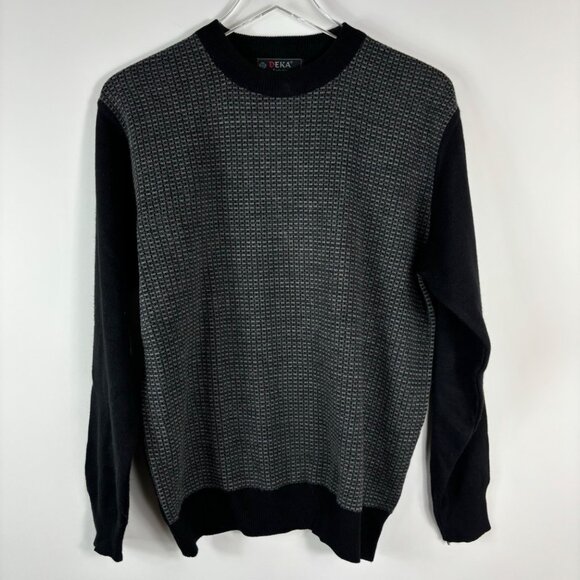 Deka men’s sweater M gray black check print retro Klingon check crew neck office - Picture 12 of 12